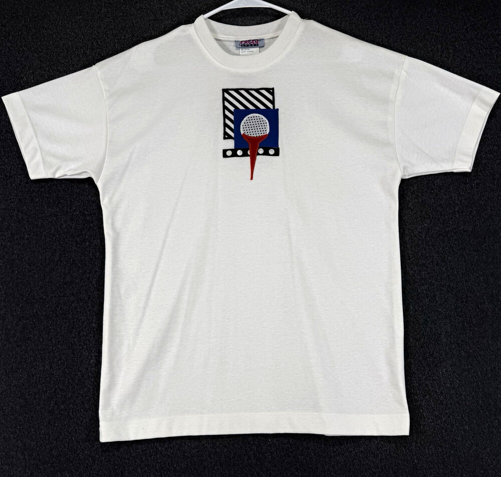 Vintage 90s Pace Sports Golf T Shirt Mens Medium White Embroidered USA Made